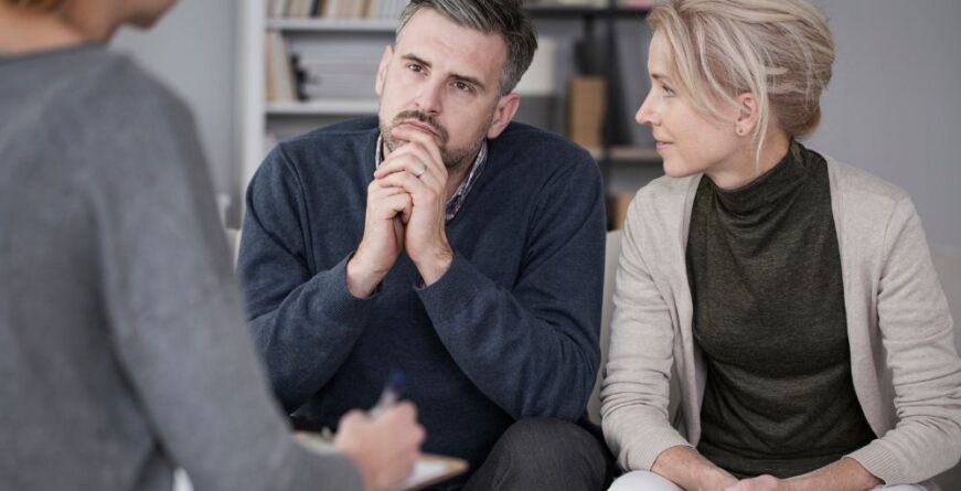 Couple discussing sexual issues with therapist at Maze Men's Health